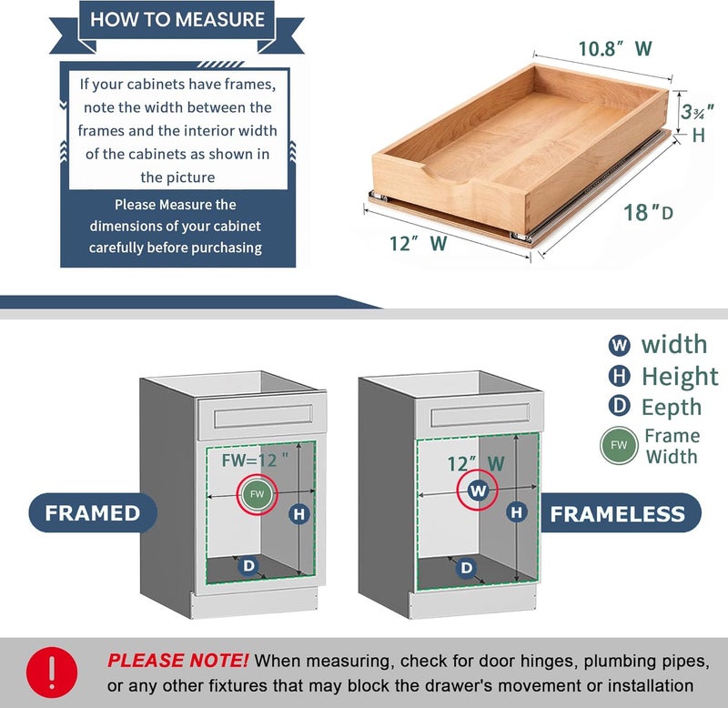 Draworia Pull Out Cabinet Drawers - 6x2 Size Options (12-23'W,18-21'D), Pre-Assembled with Soft Close Slides, Solid Beechwood, Easy Installation(12'W x 18'D) - Image 2